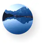Reflet montagne lac, cercle bleu